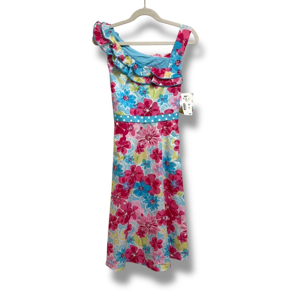 Jessica Ann Girls Floral Ruffle Dress Size 12 Blue Pink Green NEW‎